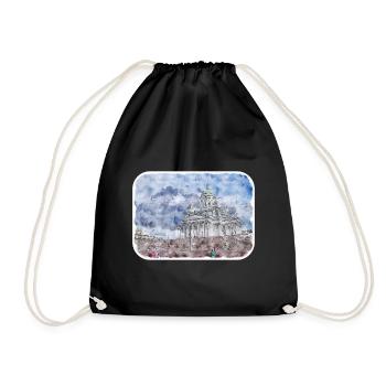 Helsinki Finland Watercolor Sketch Illustration - Drawstring Bag - black - Front