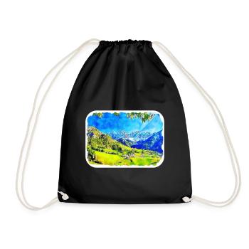 Italy Watercolor Sketch Hand Drawn Illustration - Drawstring Bag - black - Front