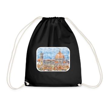 Italy Watercolor Sketch Hand Drawn Illustration - Drawstring Bag - black - Front