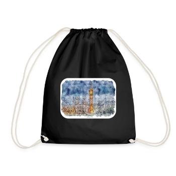 England UK Watercolor Sketch Drawn Illustration - Drawstring Bag - black - Front