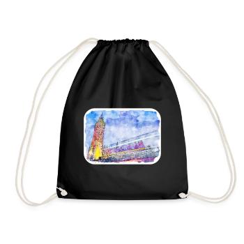 Uk Landmark Watercolor Sketch Painting Illustratio - Drawstring Bag - black - Front
