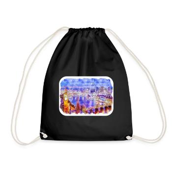 Londres UK Aquarelle Esquisse Dessinée à la Main Peinture - Sac de sport léger - noir - Devant