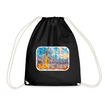 Uk Landmark Watercolor Sketch Painting Illustratio - Drawstring Bag - black - Front