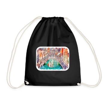 Italy Watercolor Sketch Hand Drawn Illustration - Drawstring Bag - black - Front