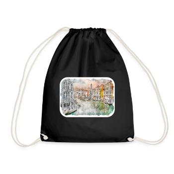 Italy Watercolor Sketch Hand Drawn Illustration - Drawstring Bag - black - Front