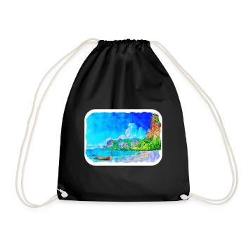 Indonesia Watercolor Sketch Hand Drawn Painting - Drawstring Bag - black - Front