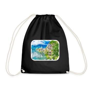Autriche Aquarelle Esquisse Dessinée à la main Illustration - Sac de sport léger - noir - Devant