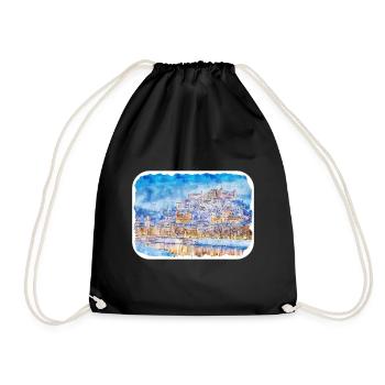 Autriche Aquarelle Esquisse Dessinée à la main Illustration - Sac de sport léger - noir - Devant