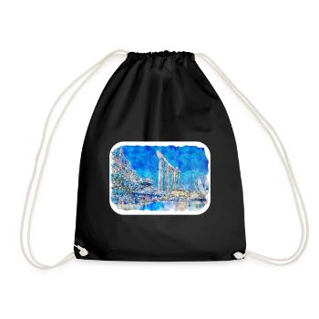 Singapour Aquarelle Esquisse Dessinée à la Main Peinture - Sac de sport léger - noir - Devant