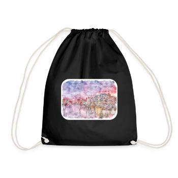 Pologne Repère Aquarelle Esquisse Dessin de peinture - Sac de sport léger - noir - Devant