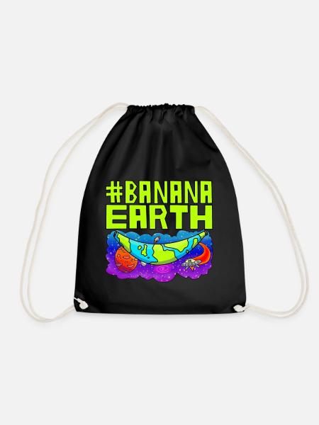 Banana Earth Theory Funny - Drawstring Bag - black