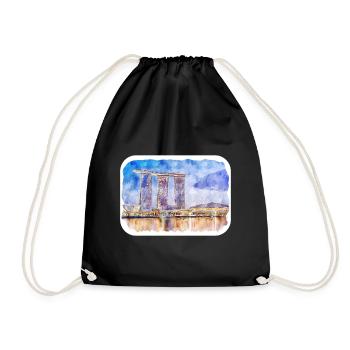 Singapore Watercolor Sketch Hand Drawn Painting - Drawstring Bag - black - Front