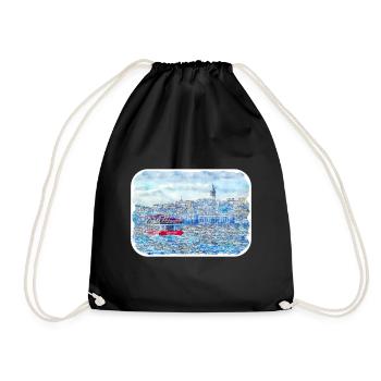 Istanbul Turkey Watercolor Sketch Illustration - Drawstring Bag - black - Front