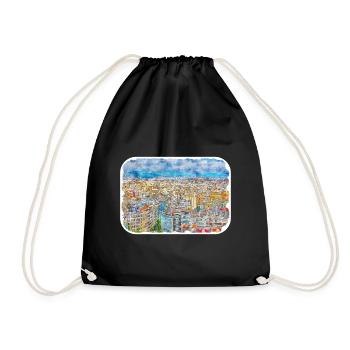 Barcelona Spain Watercolor Sketch Illustration - Drawstring Bag - black - Front