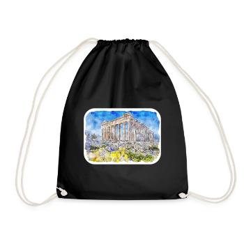 Athènes Grèce Aquarelle Esquisse Dessinée Peinture - Sac de sport léger - noir - Devant