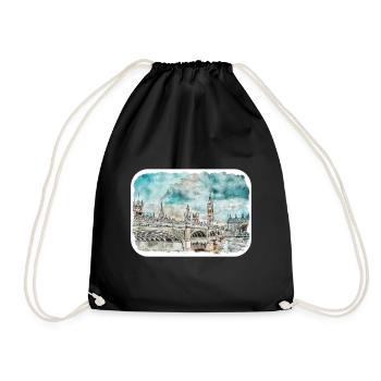 Uk Landmark Watercolor Sketch Painting Illustratio - Drawstring Bag - black - Front