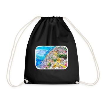 Positano Italie Aquarelle Sketch Illustration - Sac de sport léger - noir - Devant