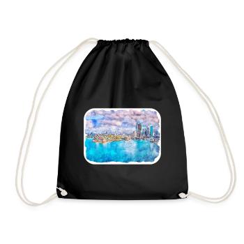 Australie Aquarelle Esquisse Dessinée à la Main Peinture - Sac de sport léger - noir - Devant