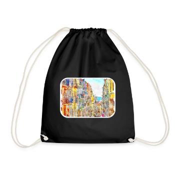 Lisbon Portugal Watercolor Sketch Drawn Painting - Drawstring Bag - black - Front