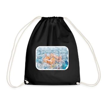 Lithuania Landmark Watercolor Sketch Illustration - Drawstring Bag - black - Front