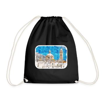 Italy Watercolor Sketch Hand Drawn Illustration - Drawstring Bag - black - Front