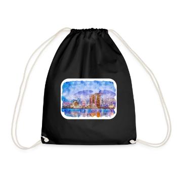 Singapore Watercolor Sketch Hand Drawn Painting - Drawstring Bag - black - Front
