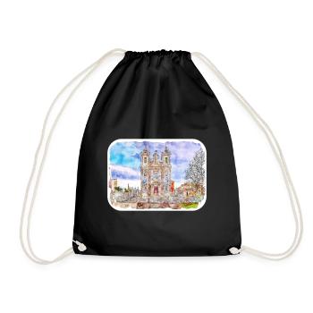 Porto Portugal Watercolor Sketch Drawn Painting - Drawstring Bag - black - Front