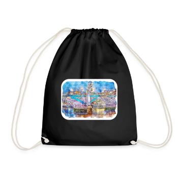 Uk Landmark Watercolor Sketch Painting Illustratio - Drawstring Bag - black - Front