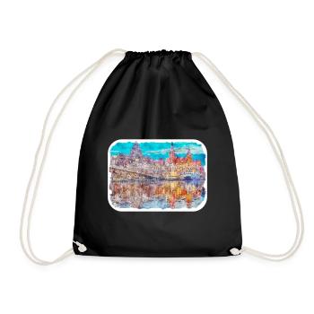 Pologne Repère Aquarelle Esquisse Dessin de peinture - Sac de sport léger - noir - Devant