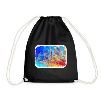 Singapore Watercolor Sketch Hand Drawn Painting - Drawstring Bag - black - Front