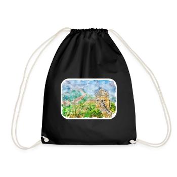 China Watercolor Sketch Hand Drawn Illustration - Drawstring Bag - black - Front