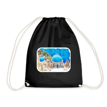 Santorin Grèce Aquarelle Esquisse Dessinée Illustrat - Sac de sport léger - noir - Devant