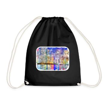 Dubai Uae Watercolor Sketch Hand Drawn Painting - Drawstring Bag - black - Front