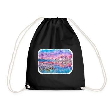 California USA Watercolor Sketch Illustration - Drawstring Bag - black - Front