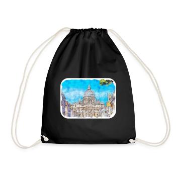 Giant Church Spain Watercolor Sketch Illustration - Drawstring Bag - black - Front