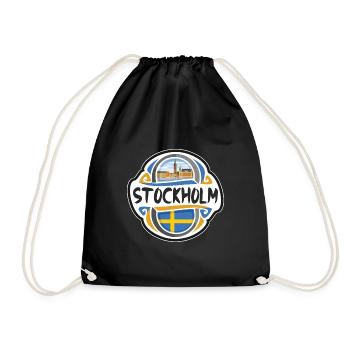 Stockholm Schweden Flagge Abzeichen Reise Souvenir Briefmarke - Turnbeutel - Schwarz - Vorne