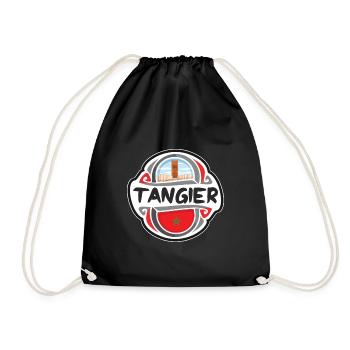 Tangier Morocco Flag Badge Travel Souvenir Stamp - Drawstring Bag - black - Front