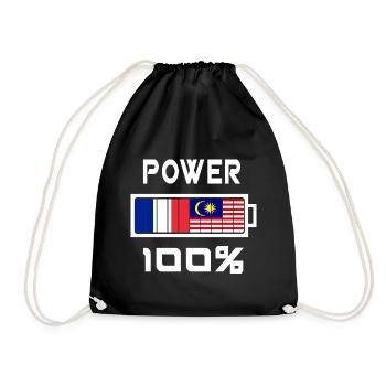 Malaysia and France Power 100% - Drawstring Bag - black - Front