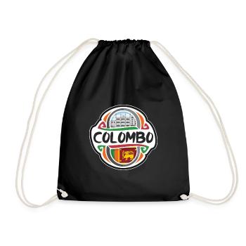 Colombo Sri Lanka Flag Badge Travel Souvenir Stamp - Drawstring Bag - black - Front