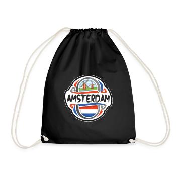 Amsterdam Netherlands Flag Travel Souvenir Badge S - Drawstring Bag - black - Front
