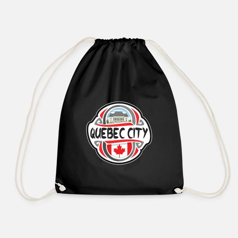 Quebec City Canada Flag Travel Souvenir Badge Stam - Drawstring Bag - black
