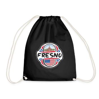 Fresno USA United States Flag Travel Souvenir Badg - Drawstring Bag - black - Front
