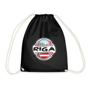 Riga Latvia Flag Badge Travel Souvenir Stamp - Drawstring Bag - black - Front