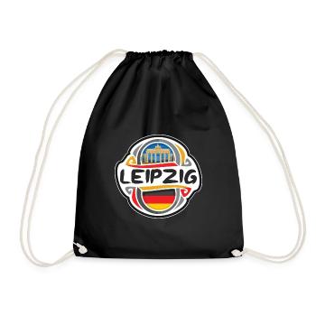 Leipzig Germany Flag Badge Travel Souvenir Stamp - Drawstring Bag - black - Front