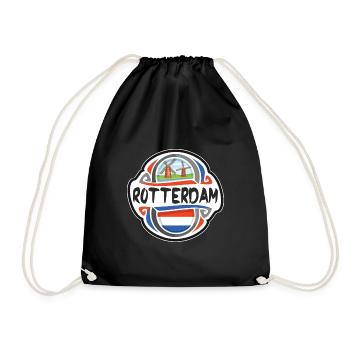 Rotterdam Netherlands Flag Travel Souvenir Badge S - Drawstring Bag - black - Front