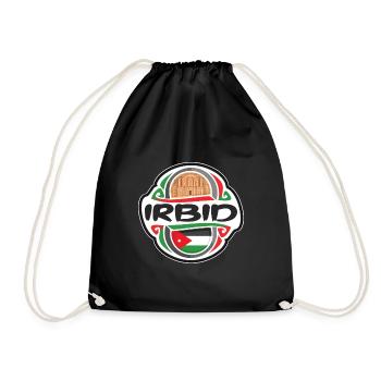 Irbid Jordan Flag Badge Travel Souvenir Stamp - Drawstring Bag - black - Front