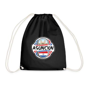 Asuncion Paraguay Flag Badge Travel Souvenir Stamp - Drawstring Bag - black - Front