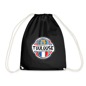 Toulouse France Flag Badge Travel Souvenir Stamp - Drawstring Bag - black - Front
