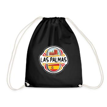Las Palmas Spain Flag Badge Travel Souvenir Stamp - Drawstring Bag - black - Front