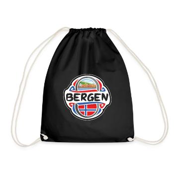 Bergen Norwegen Flagge Abzeichen Reise Souvenir Stempel - Turnbeutel - Schwarz - Vorne